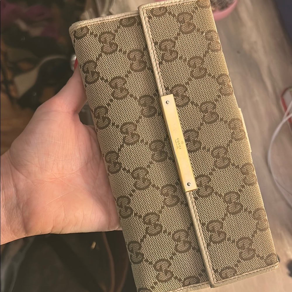 Gucci Tan and Brown Monogram Clutch